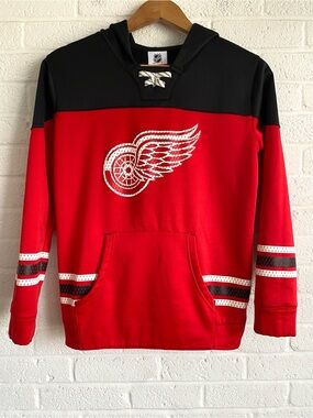 NHL Detroit Red Wings Red Lace-Up Pullover Hoodie Sweatshirt Hockey Youth XL